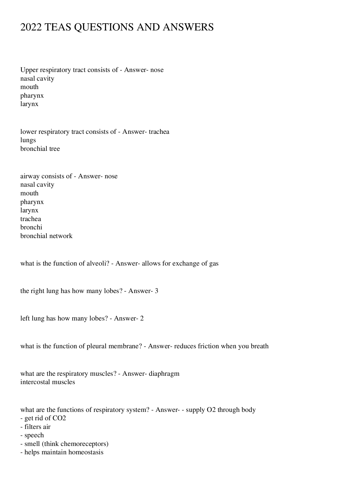 Preview image for 2022 TEAS QUESTIONS AND ANSWERS